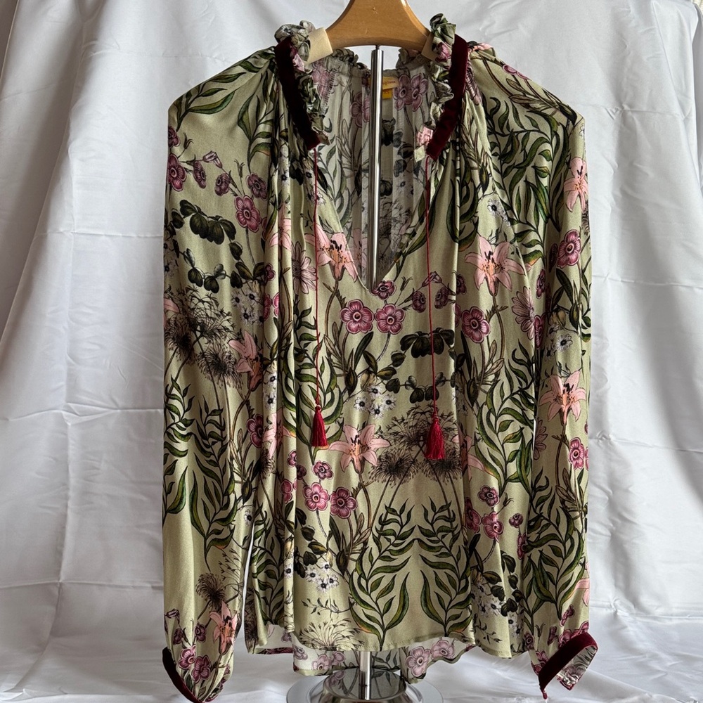 Monoplaza Pink and Green Relaxed Tie Front Blouse